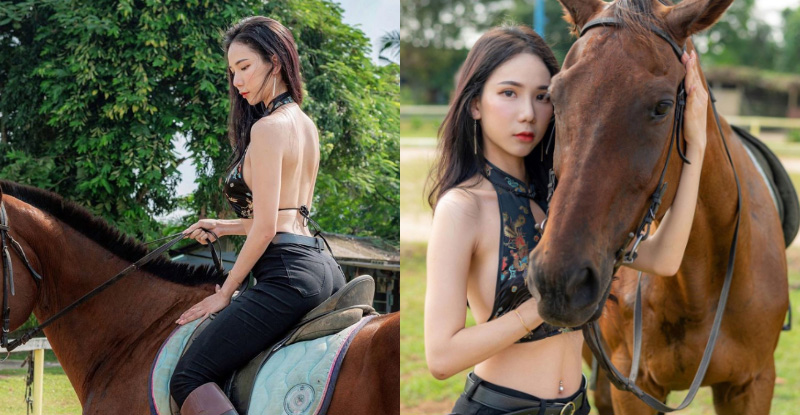 马来西亚正妹「沛妤Pei Yu」晒「无瑕美背」骑马，完美曲线让男粉抢当白马王子！